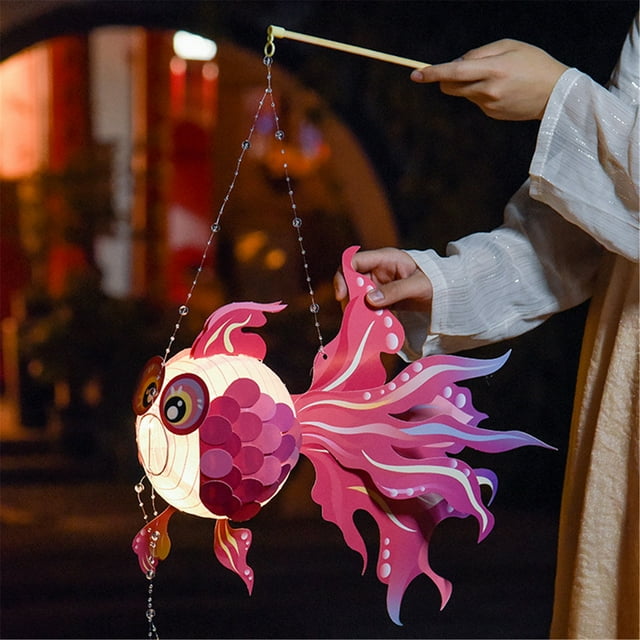 Graflsoa DIY Pink Goldfish Lantern Kit for Kids - Large Handmade Festival Light with LED, Safe & Eco-Friendly Craft for Mid-Autumn Celebration