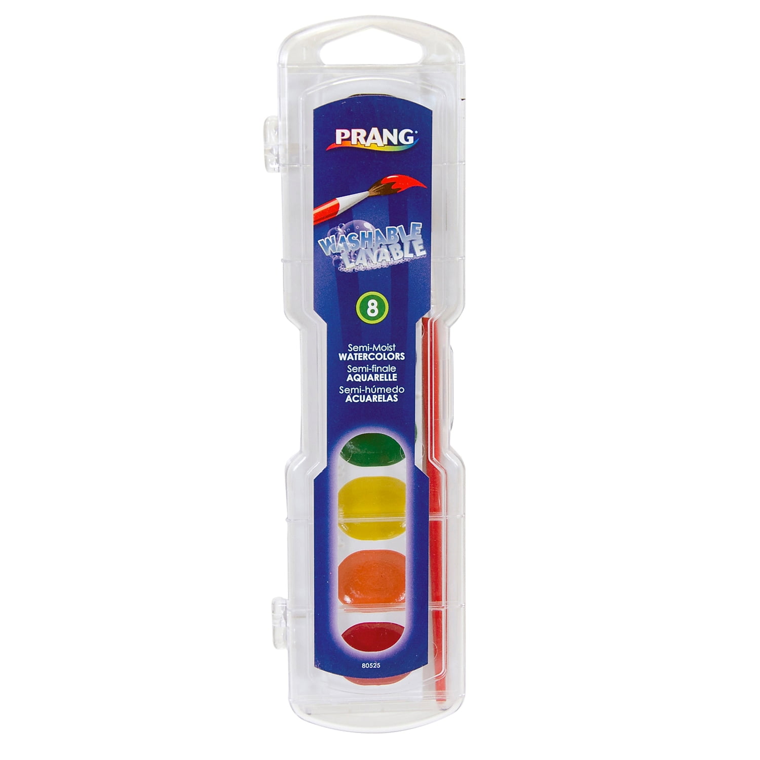 Prang Semi-Moist Washable Watercolor Set with Brush 8 Colors Per Set 6 Sets (DIX80525-6)