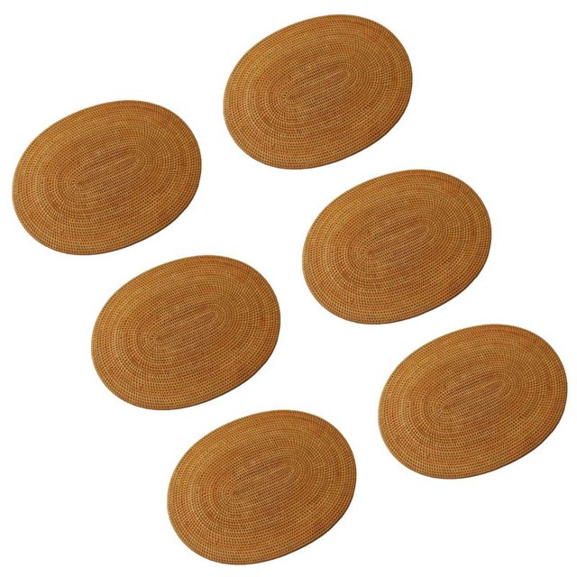 6X Rattan Woven Placemats Oval Round Table Mats Non Slip Heat Place Mat Natural Multipurpose Placemat 30X40cm