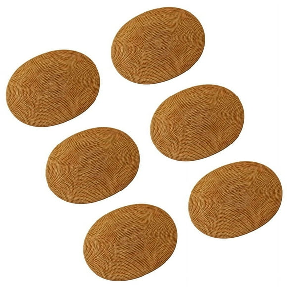 6X Rattan Woven Placemats Oval Round Table Mats Non Slip Heat Place Mat Natural Multipurpose Placemat 30X40cm