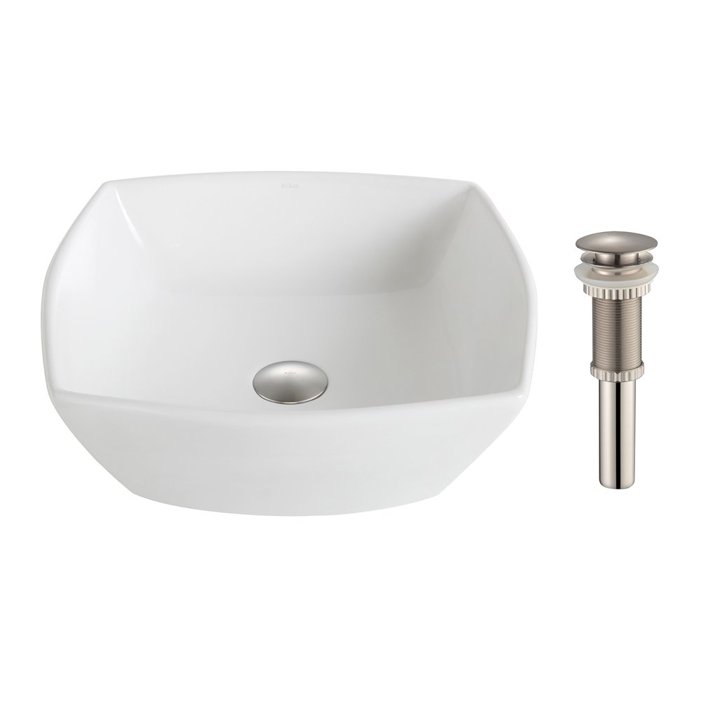KRAUS Elavo™ Flared Square Ceramic Vessel Bathroom Sink in White with