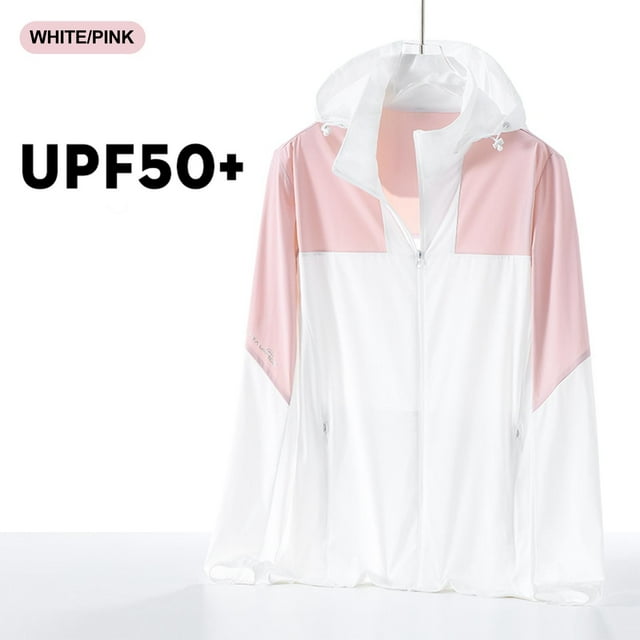 Veste à Capuche Protection Solaire, Patchwork Décontracté Unisexe avec Fermeture Éclair, Trous de Ventilation et Protection UV pour Sports Extérieurs