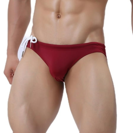UTSJKR Men s Swim Briefs Sexy Low Rise Tagless Bikini Quick Dry Elastic Swimwear Bikini Briefs Thong G-String Red XL