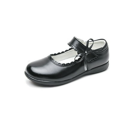 

Rotosw Kids Flat Shoe Slip On Flats Comfort Princess Shoes Non-slip Magic Tape Mary Jane Uniform Lightweight Loafers Black 7.5