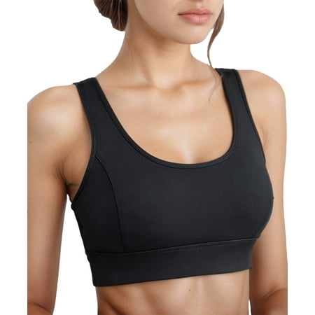 Women's Sports Yoga Bra High Impact Support Workout RunningTank Cropped Bra No Underwire full Coverage Padded with Removable Cups Back Medium Support Mesh Back Bra Black