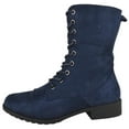 thumbnail image 2 of Forever Women Shoes Combat Army Style Boots Lace Up Side Zipper Booties Dark Blue Navy 8, 2 of 4
