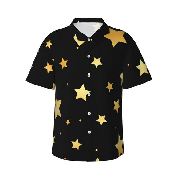 Gold Star Men's 3d Print Casual Button Down Shirts, Novelty Hawaiian Short Sleeves L