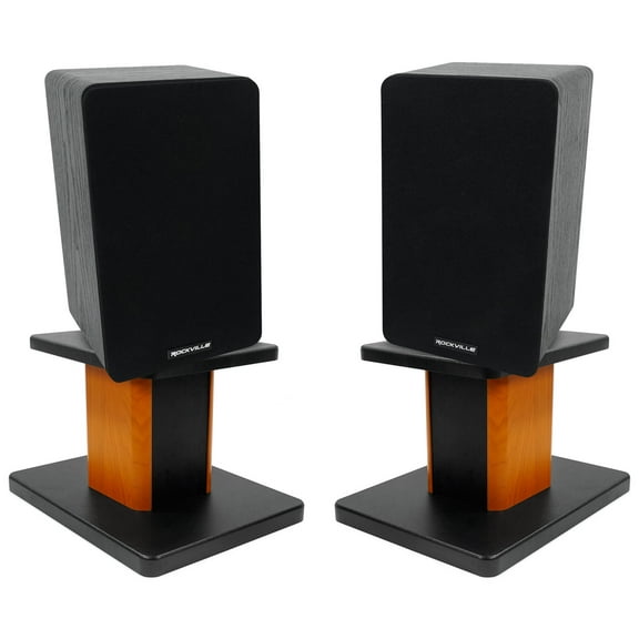 (2) Rockville RockShelf 58B Black 5.25" Home Bookshelf Speakers 8" Wood Stands