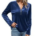 thumbnail image 7 of Lenpel Velvet Tops for Women Trendy Half Zip Long Sleeve T Shirts Loose Vintage Tees Dressy Casual Velour Blouses(Purple,X-Large), 7 of 7