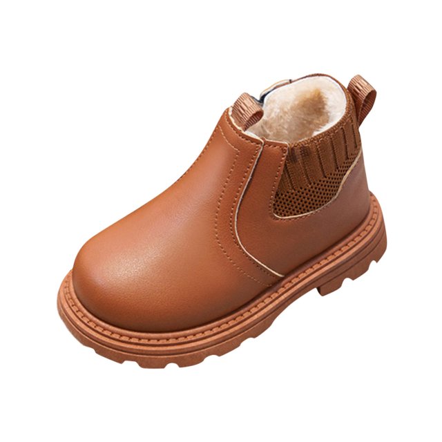 Children Short Boots Fleece Lined British Style Winter Leather