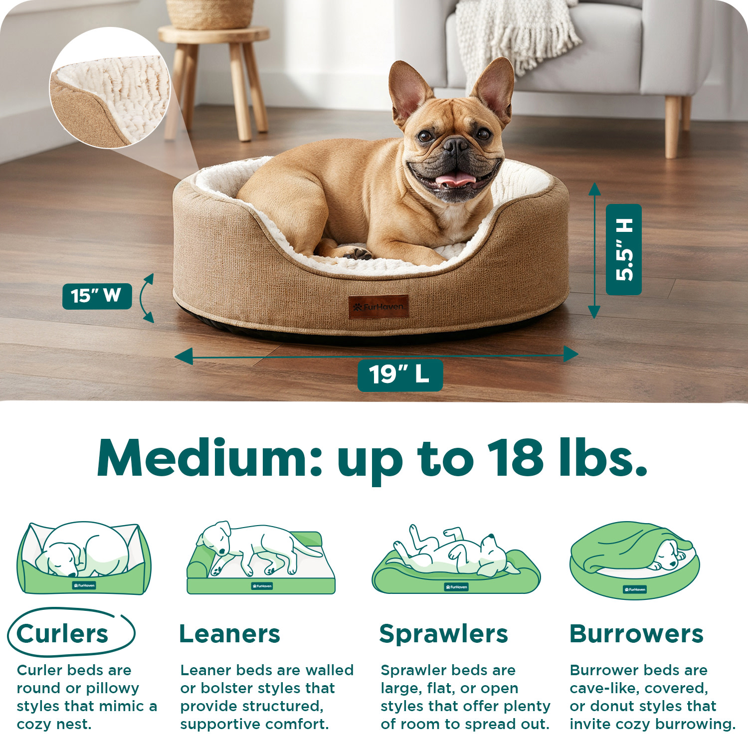 Furhaven Pet Products Medium Foam Oval Lounger Dog & Cat Bed With Reversible Pillow, Nutmeg