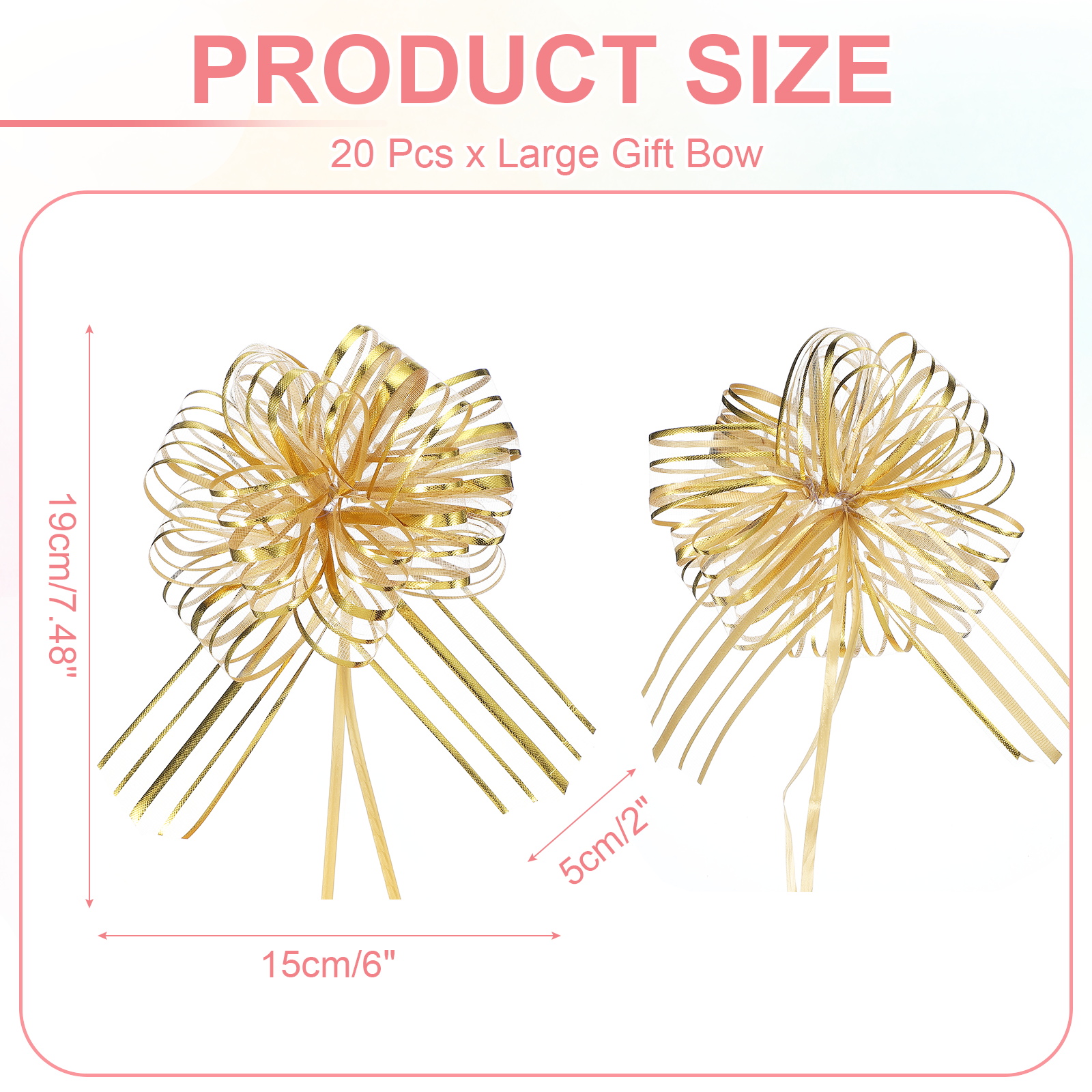 Large Gift Bow 7.5x5.9 Inch, 20 Pcs  Pull Bows for Gift Wrapping Present Wedding Valentine's Day, Gold Tone