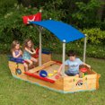 KidKraft Wooden Pirate Sandbox with Canopy, Covered Kid's Sandbox, Blue