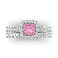 thumbnail image 2 of 2.01 ct Brilliant Princess Cut Pink Zircon 14k White Gold Halo Solitaire with Accents Engagement Bridal Wedding Ring Band Set size 6.75, 2 of 7