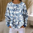 thumbnail image 2 of Women's Autumn Winter Dense Floral Print Top Waffle Henry Shirt for Luxurious and Comfortable Fall Fashion with Floral Designs,Blue,L, 2 of 7