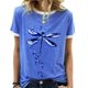 thumbnail image 4 of Camisa de manga corta con estampado para mujer, blusa informal cómoda y transpirable con cuello redondo para verano, color azul XXL, 4 of 6