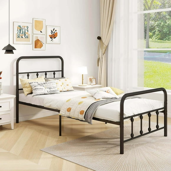 Costway Twin Size Bed Frame with Headboard Under Bed Storage No Box Spring Needed Black