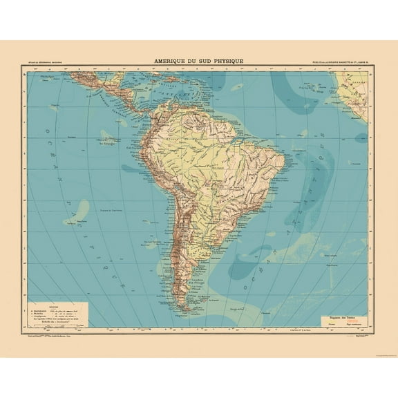 Historic Map - South America Physical - Schrader 1908 - Vintage Wall Art