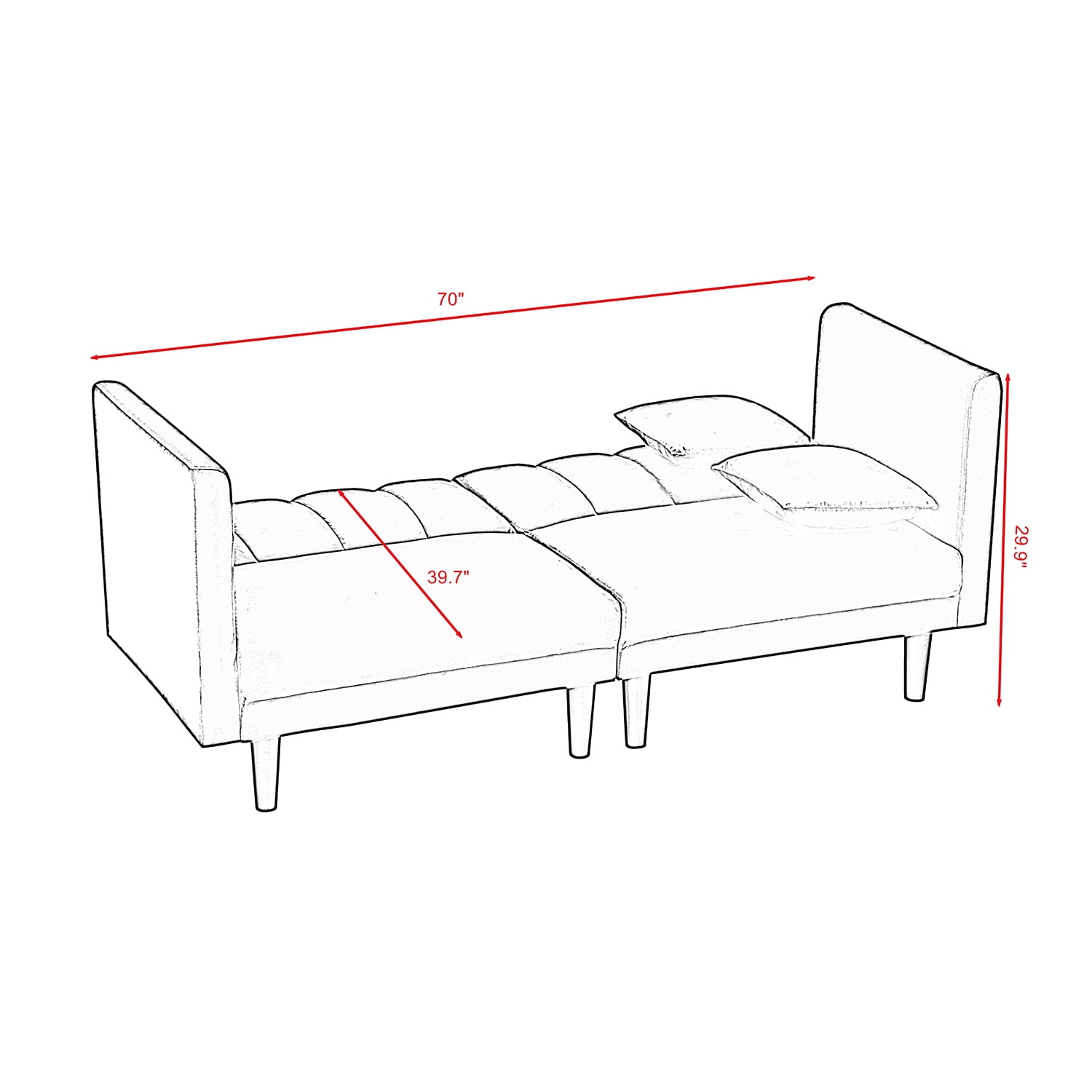 Kadyn Futon Sofa, Fabric Futon Sofa Bed with 2 Pillows, Modern Convertible Futon Sofa for Small Rooms, Navy Blue Kadyn Futon Sofa, Fabric Futon Sofa Bed with 2 Pillows, Modern Convertible Futon Sofa for Small Rooms, Navy Blue