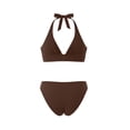 thumbnail image 6 of ClodeEU Women's Halter Triangle Bikini Set with Center Ring,2-Piece Classic Swimsuit,Low Waist Bathing Suit Coffee,Womens Plus XL, 6 of 6