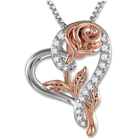 Rose Flower Heart Pendant Necklace Gift for Mom Wife Daughter Jewellery, Necklace, Birthday, Valentines Day Gift for her, Anniversary