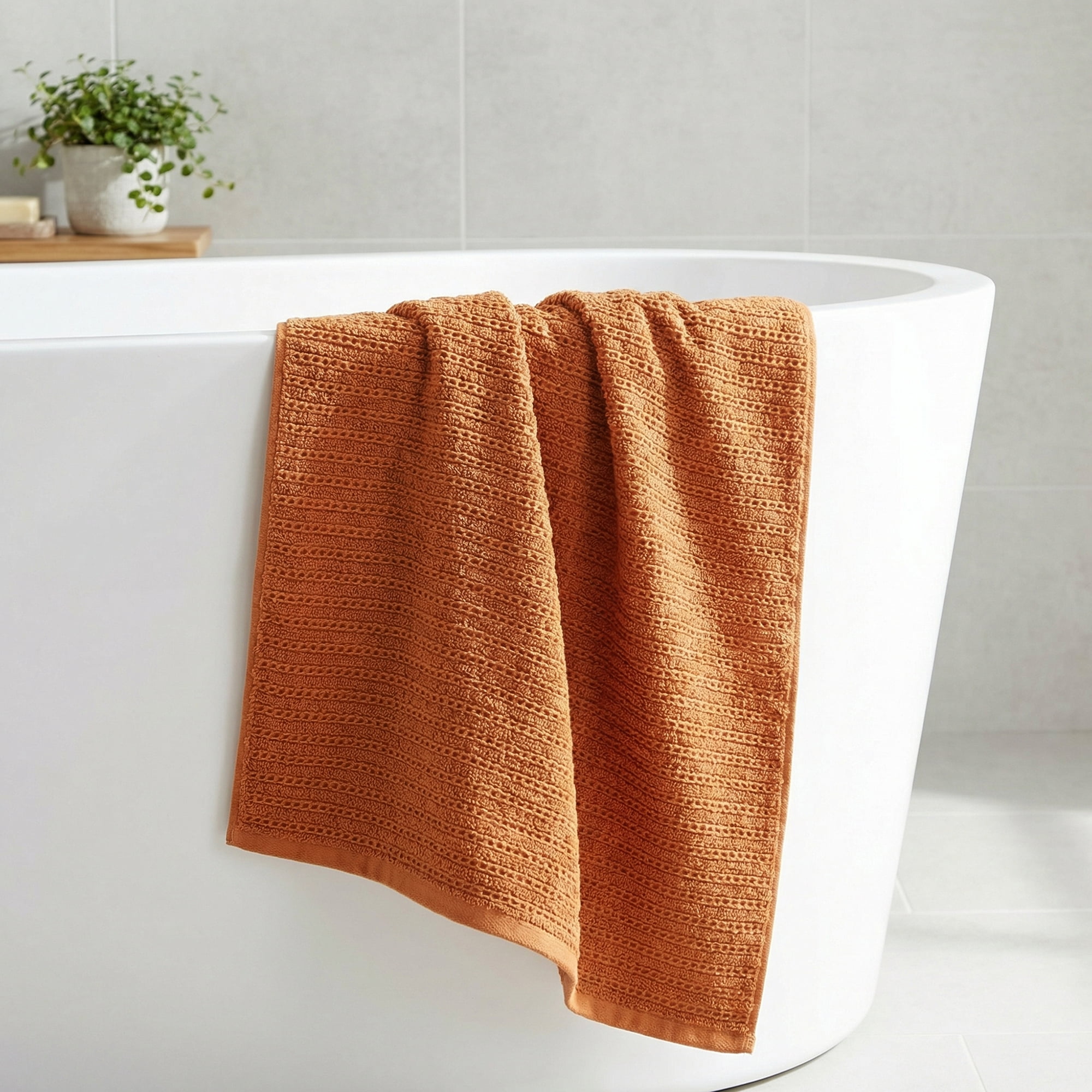 Unique Bargains Cotton Waffle Soft Absorbent Bath Towels Brown 55" x 28"