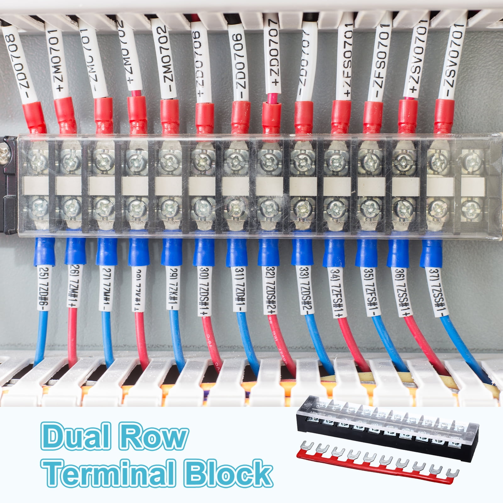 Uxcell 2 Pcs Dual Row Terminal Block, 600V 45A 10 Positions Screw Terminal Block with 2PCS Pre-Insulated Barrier Strips for Power System, Home Appliances