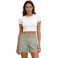 thumbnail image 4 of DORKASM Shorts for Women Bermuda Trendy Casual Summer High Waisted Wide Leg Shorts Ribbed Elastic Waist Comfy Beach Linen Shorts with Pockets Light Green 2XL, 4 of 6