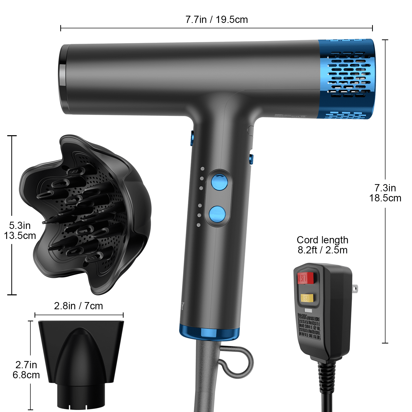 Yapoy Professional Hair Dryer with Diffuser 110, 000 RPM High-Speed 200 Million Ionic, Black