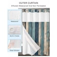 thumbnail image 2 of No Hook Cloth Fabric Shower Curtain with Snap in Liner, Teal Beige Stripe Waterproof Shower Curtains Set with See Through Top Window, Farmhouse Vintage Wooden Grain Bath Curtains Shower 72"x96", 2 of 6
