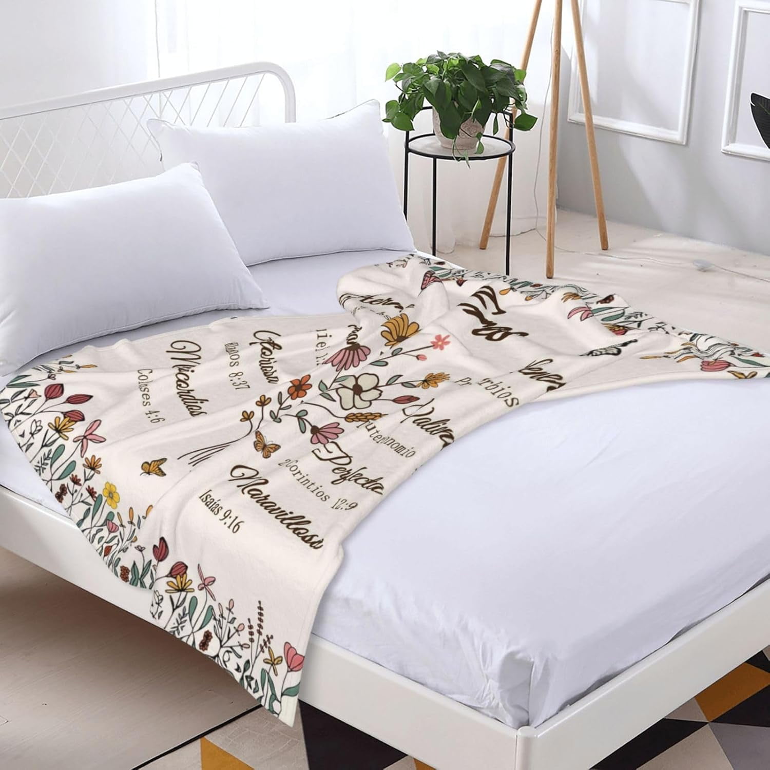 Spanish Christian Blanket Birthday Gifts for Women Men Regalos Cristianos para Mujer Inspirational Scripture Throw Blanket with Bible Verse Religious Gifts (Beige, 40x50 inch, Letter Floral)