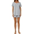 thumbnail image 7 of TWZH Women Solid Color V Neck Buttons Pajama Short Sleeve Pant Sleepwear Set, 7 of 7