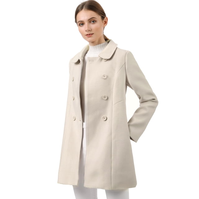 INSPIRE CHIC Women's Turn Down Collar Double Breasted Mid Length Overcoat