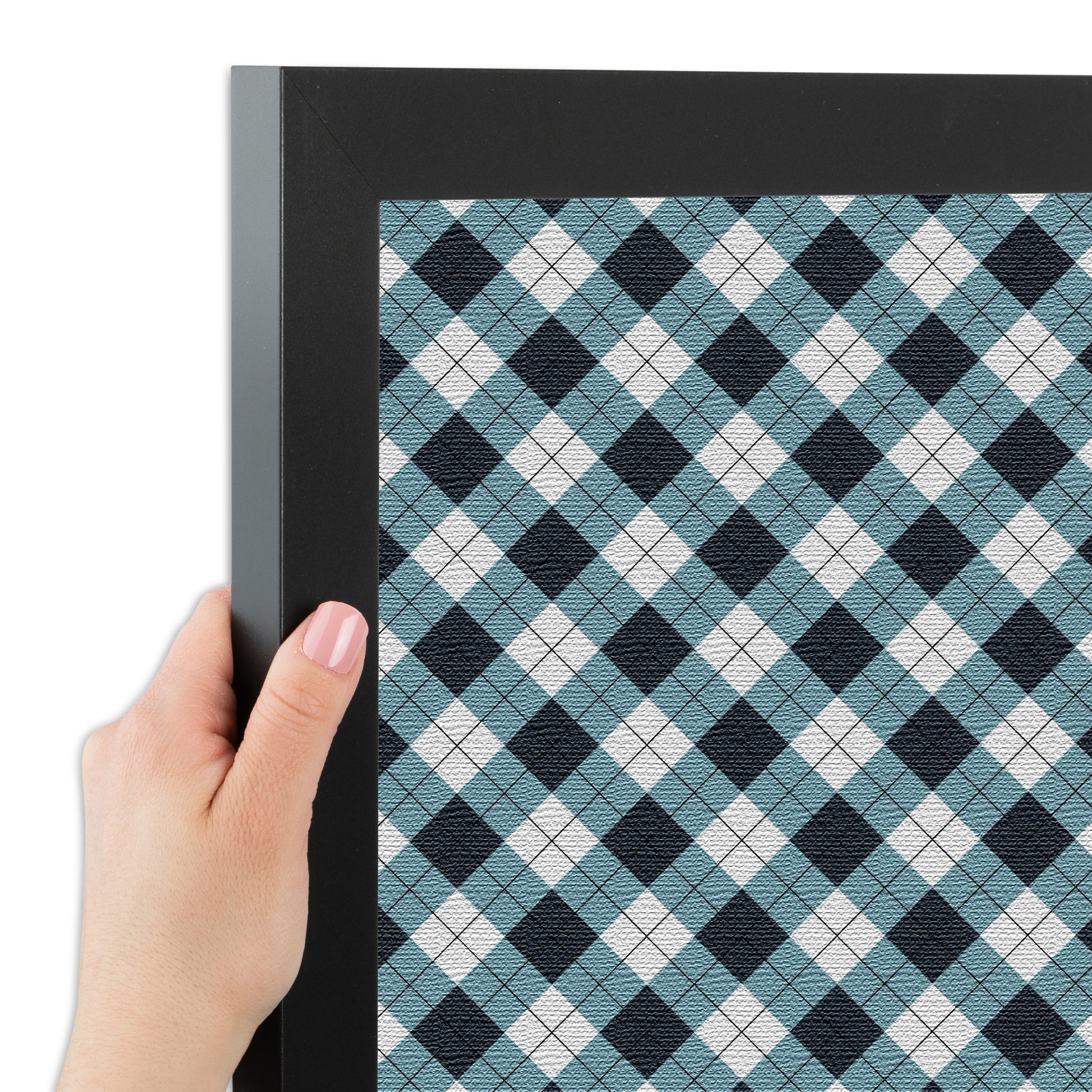 PinPix ArtToFrames 21x15 Custom Cork Bulletin Board Argyle Mixed Blue   Poster Board Has a Fabric Style Canvas Finish, Framed in Satin Black (PinPix-630)