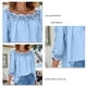 thumbnail image 5 of Camisa holgada de color puro con diseño calado, talla M Top de media manga con ribete de encaje azul cielo, 5 of 6