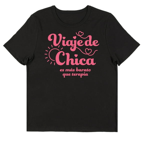 Viaje de Chicas: Más Barato Que La Terapia Women's Black Short Sleeve Crew Neck Tee-Large