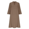 thumbnail image 4 of Plus Size Beach Dresses for Womens 2026 Summer Fashion V-neck Cotton and Linen Solid Color Loose Pocket Quarter Sleeve Long Dress, 4 of 8