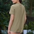 thumbnail image 4 of Tops de Manga Corta de las Mujeres, Moda Color Sólido, Cuello Redondo Línea Trasera Diseño Blusa, 4 of 8