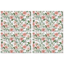 Set of 4 Floral Bloom Table Mats, Wrinkle Free Heat Resistant Flax Placemats with Butterfly, Bee, and Wildflower Pattern for Farmhouse Dining Decor