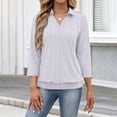 thumbnail image 5 of Womens 3/4 Sleeve Polo Shirts Collared V Neck Business Blouses Banded Bottom Casual Tops Purple 3XL, 5 of 7