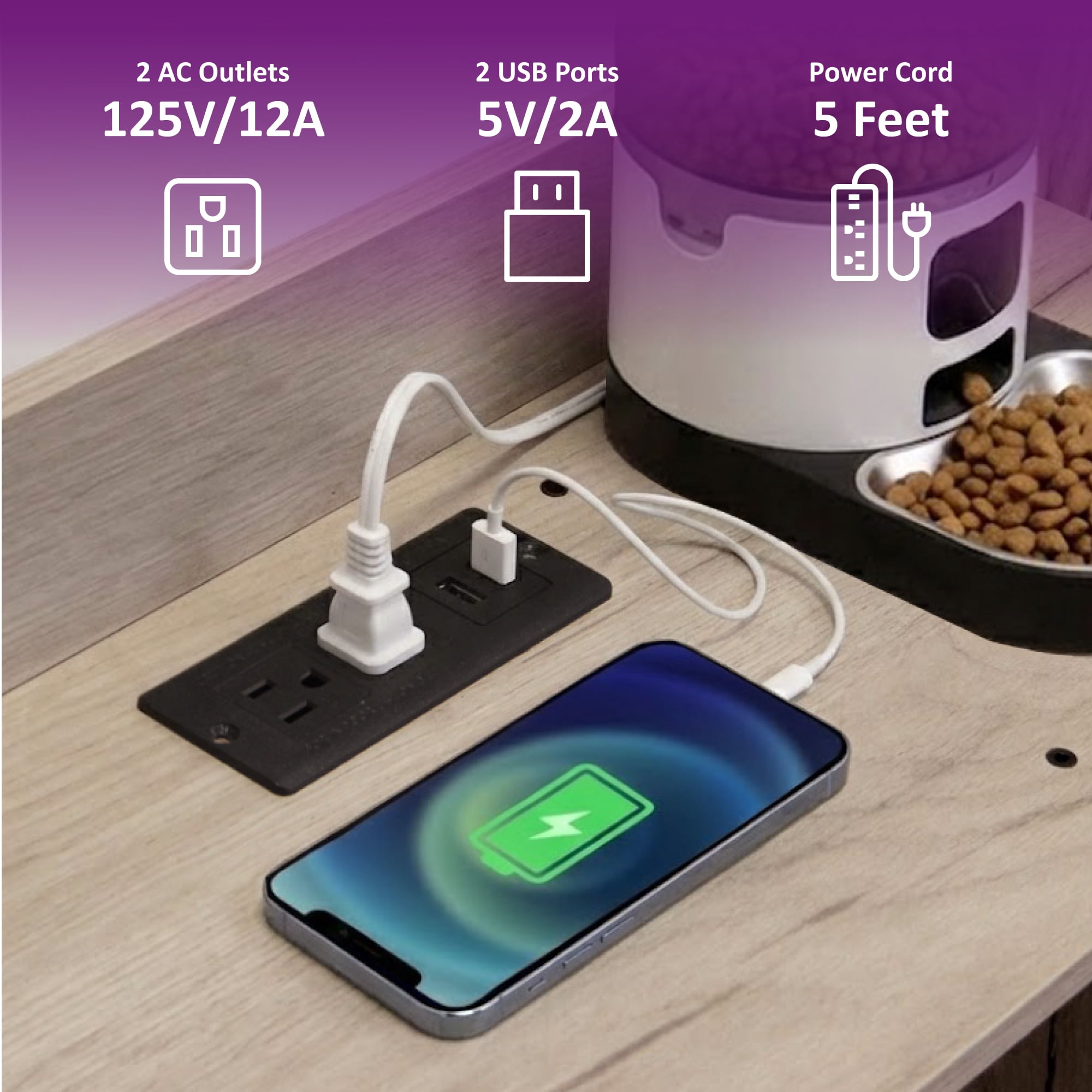 Whifea Hidden Cat Litter Box Enclosure Cabinet with Power Strip, Shelves & Storage, Pet Feeding Station Furniture