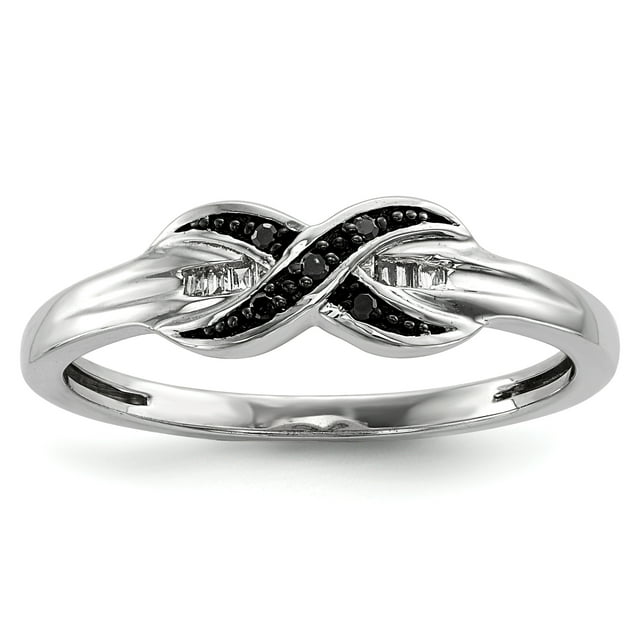 925 Sterling Silver Black White Diamond Ring Night