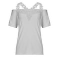 thumbnail image 4 of Off the Shoulder Tops for Women Short Sleeve Lace Crochet V Neck Plain T Shirts Blouses Casual Comfy Basic Tunic Tees, 4 of 7
