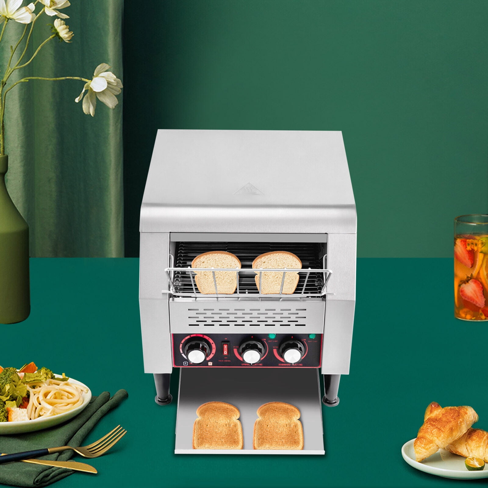 Commercial Toaster , 2200W Conveyor Restaurant Toaster, Heavy Duty Stainless Steel Conveyor Toaster, Heavy-Duty Industrial Toasters w/Double Heating Tubes for Bun Bagel Bread，300 Slices/Hour