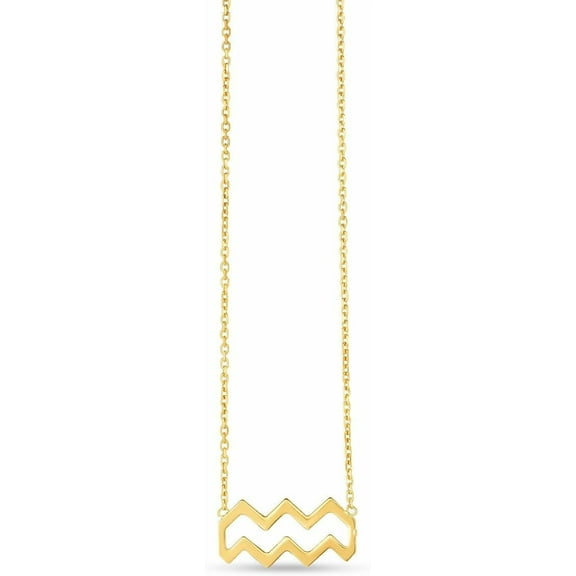 Floreo 14k Yellow Gold Horoscope Zodiac Sign Aquarius Charm Pendant Chain Necklace 16" - 18 Inch