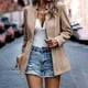 thumbnail image 3 of Blazer para mujer, chaqueta con mangas fruncidas 3/4, chaqueta de oficina para negocios, traje deportivo, gabardina, 3 of 6