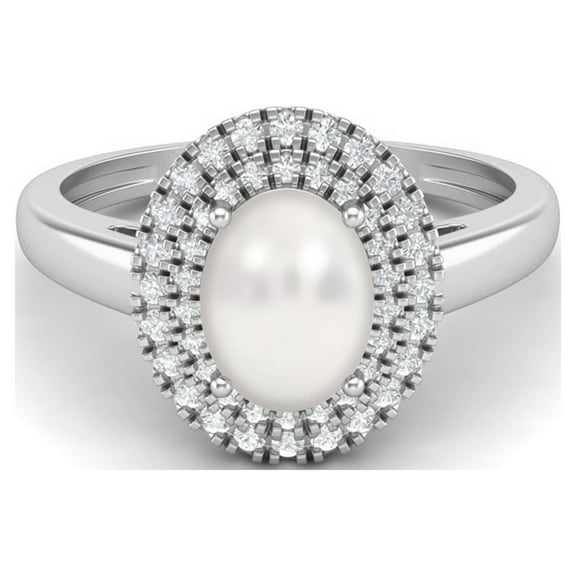 Mooneye 2.05 Cts Oval Pearl Gemstone Solitaire 925 Sterling Silver Halo Women Engagement Ring
