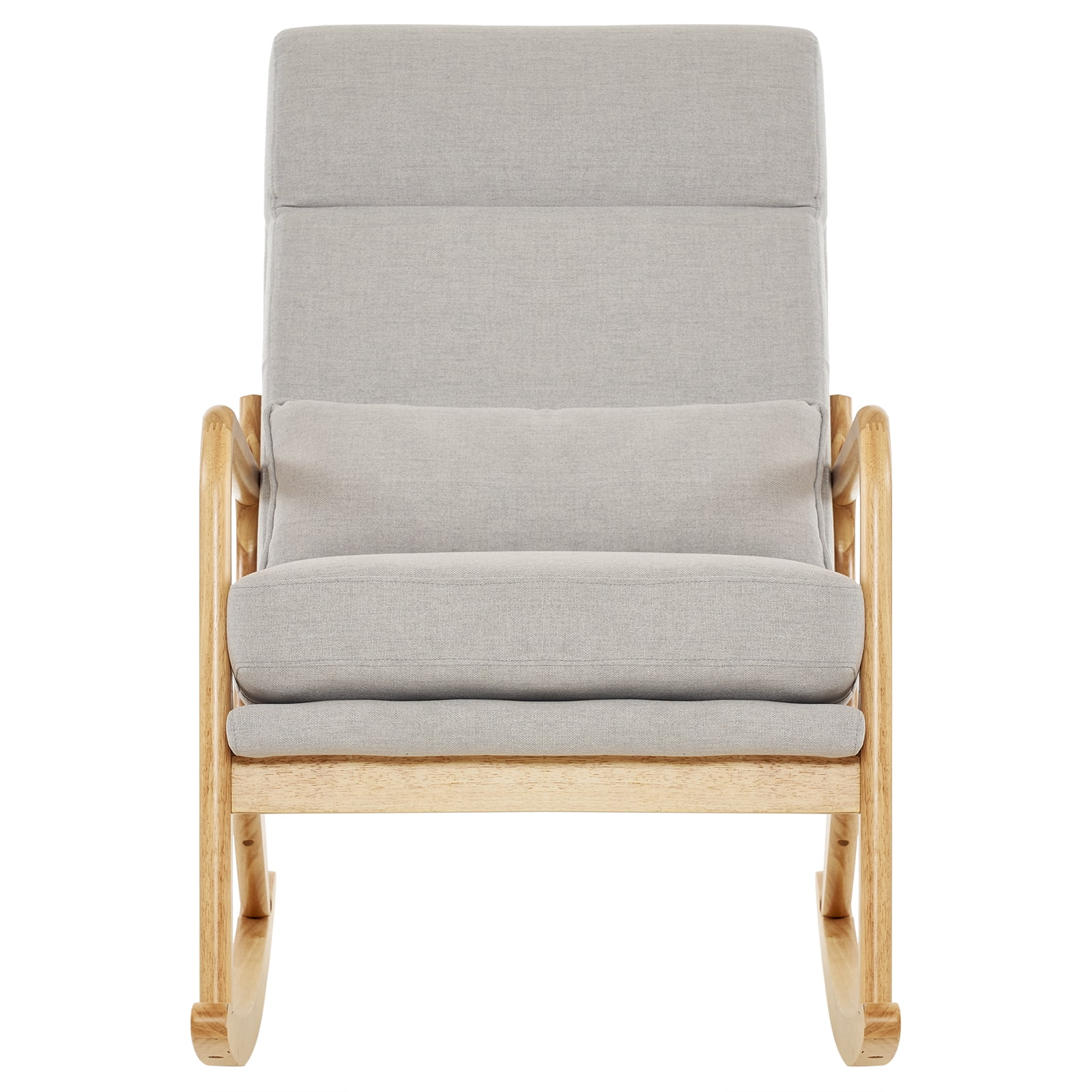 UBesGoo Linen Fabric Rocking Chair,Mid-Century Glider Rocker with Padded Seat and Wood Frame, Modern Accent Chair for Living Room Light Gray