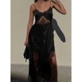 thumbnail image 3 of Women Lace Trim Spaghetti Dress Lounge Flowy Silky Black S, 3 of 8
