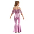 thumbnail image 2 of inlzdz Girls Sequin Fringe Romper Sparkly Glitter Metallic Flared Jumpsuit Disco Birthday Dance Outfit Pink 6, 2 of 6